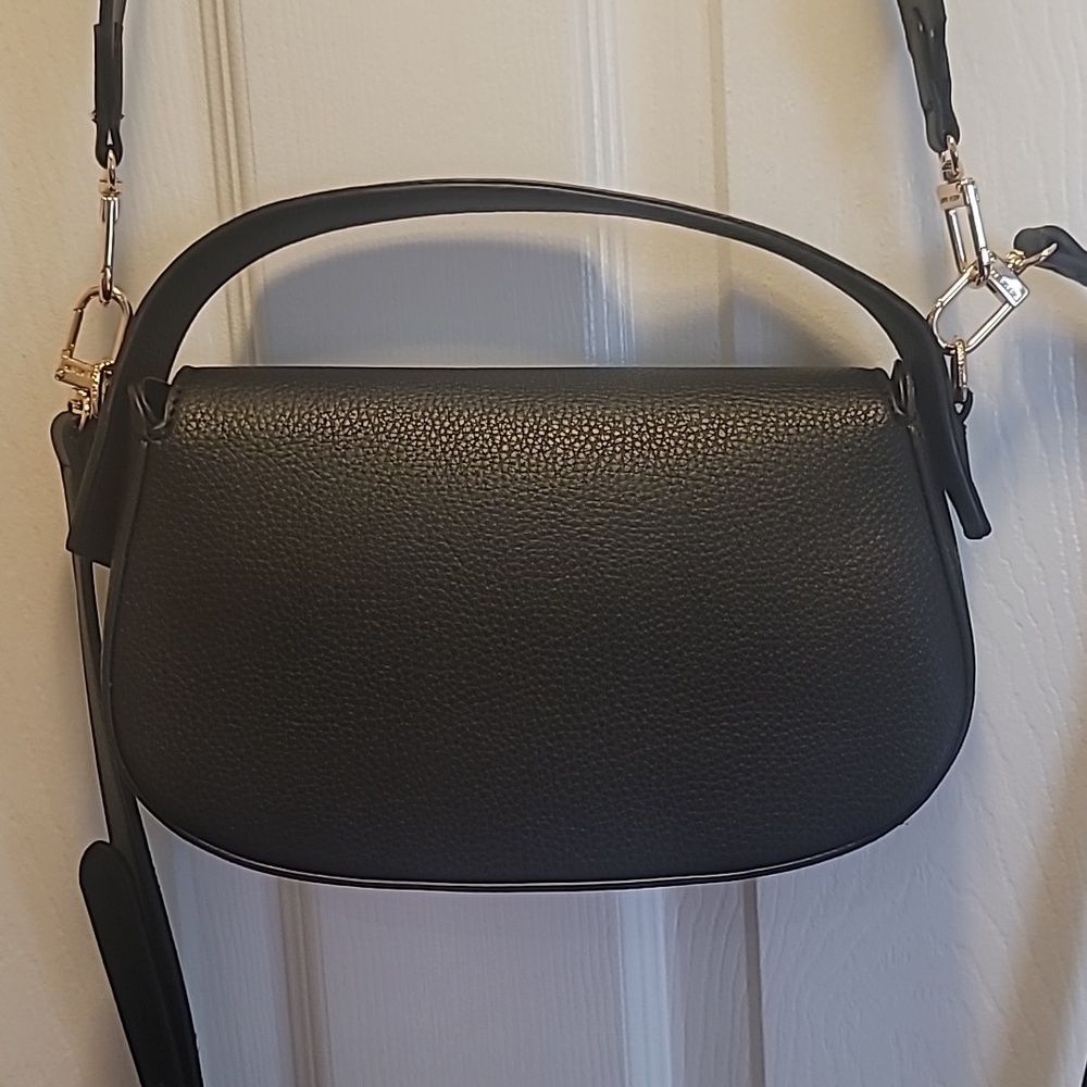 Anne Klein Black 3 Strap Small Saddle Bag Pebbled Faux Leather Crossbody - Picture 6 of 11